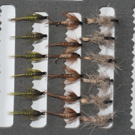18 Barbless Nymphs Trout Fly fishing Flies GRHE, Pheasant Tail & Rough Olive